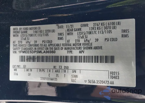 2021 Ford Bronco Big Bend z USA, uszkodzony, nr VIN 1FMEE5DP5MLA96980